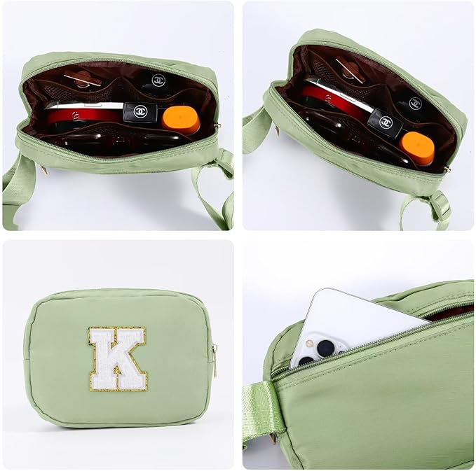 YOOLIFE Personalized Women's Cross Body Bag - Initial Belt Bag in Green, Fanny Pack Style for Travel & Gifts