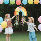 WERNNSAI Rainbow Pinata - Rainbow Pull String Pinata with Bundle with Blindfold and Bat for Girls Kids Piñata Boho Theme Birthday Party Decoration Game for Baby Shower Carnival Summer Party Supplies