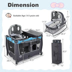 BABY JOY 5 in 1 Pack and Play, Portable Nursery Center Baby Playard w/Bassinet & Diaper Changing Table, Infant Bassinet Activity Center with Toys, Music, Oxford Bag for Toddlers (Royal Blue, Classic)