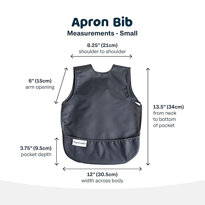 Tiny Twinkle Mess Proof Apron Bibs - 2 Pack Waterproof & Lightweight Baby Bibs for Led Weaning | 100% Recycled Polyester, Easy Clean & Machine Washable (Sage Charcoal,Small 6-24 Months)