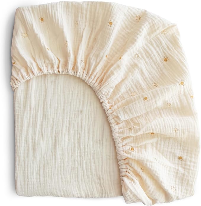 mushie Extra Soft Muslin Fitted Crib Sheet | 192 Thread Count | 28"x 52" (Sun)