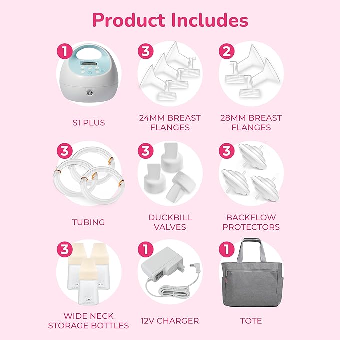 Spectra Baby S1 Plus Premier Rechargeable Breast Pump with Grey Tote Premium Accessory Kit - 24 mm