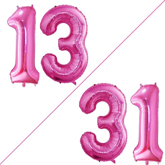 GOER Number 13 Balloons for 13th Birthday Sweet 13 Party Decorations,42 Inch Jumbo Foil Helium 31 Balloons for 31st Birthday Party Decoration (Hot Pink)