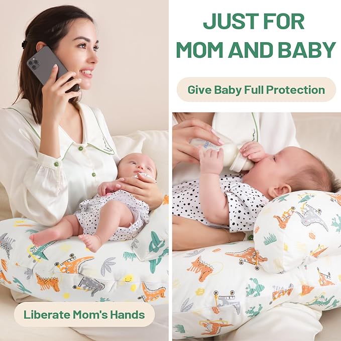 Nursing Pillow, More Support for Mom and Baby, Removable Cotton Cover and Colorful Animal Patterns, Machine Washable, Plus Size Baby Pillow, White
