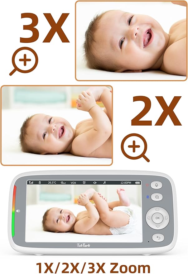 TakTark Baby Monitor, 5" 720P HD Baby Camera with IPS Screen, Remote Pan & Tilt, 2 Way Audio, Night Vision, Digital Zoom, VOX Sound Detection, Ideal for New Parent