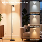 Floor Lamp with Linen Shade, Dimmable Tall Standing Lamp with Remote Control & 3 Color Temperatures, Modern Floor Lamps for Living Room Bedroom Office Corner, 9W LED Bulb Included