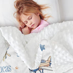 Personalized Infant Swaddle Blanket – Soft Flannel with Double-Layer Dotted Backing – Aircraft and Hot Balloon Design