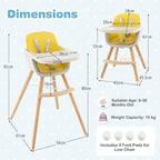 HONEY JOY High Chair, 3-in-1 Eat & Grow Wooden Highchair/Booster Seat/Toddler Chair with Removable Tray, 5-Point Harness, PU Cushion and Footrest for Baby, High Chair for Babies and Toddlers Yellow