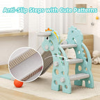 67i Toddler Slide for Indoor & Outdoor Play with Basketball Hoop, Anti-Slip Steps, 46.8in Baby Climber (Green)