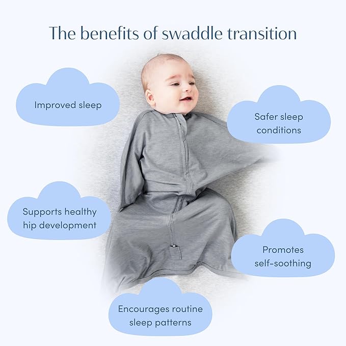 SleepingBaby Zipadee-Zip Transition Swaddle - Cozy Baby Swaddling Blanket with Zipper Convenience - Roomy Wearable Blanket for Easy Diaper Changes - 12-24 Month - Hall of Fame Grey Heather