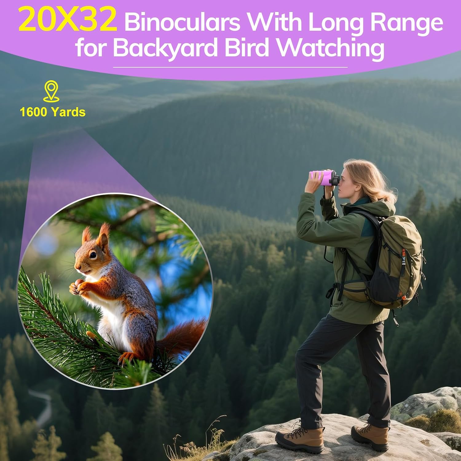 Compact Binoculars for Adults High Powered - OPAITA 20x32 Small Binoculars for Adults Kids with Low Light Vision for Hunting Cruise Ship Travel Concert Hiking Violet