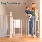 Cumbor 2 Pack 29.2-43" No Bottom Bar Baby Gate for Stairs, 2-in-1 Auto Close Dog Gate Indoor, Hardware Mounted Pet Gate for Doorways with Large Walk Thru Door, Child-Proof Safety Gate for Kids (White)