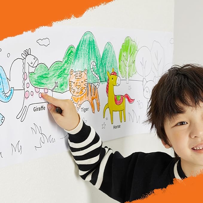 YPLUS Peanut Crayons Set for Kids, Art Case with 12 Colors Crayons and Wall Sticker Paper Rolls, Non-Toxic Toddler Coloring Supplies Stocking Stuffers for Kids Toddler