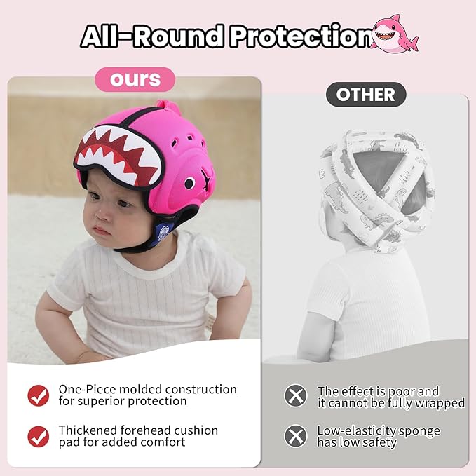 Mambobaby Baby Head Protector Baby Helmet for Crawling Walking,Safety Helmet,Extra-Thick Deep Forehead Padding, Ultra-Light, Breathable, Toddler Helmet 6-24 Months-Shark