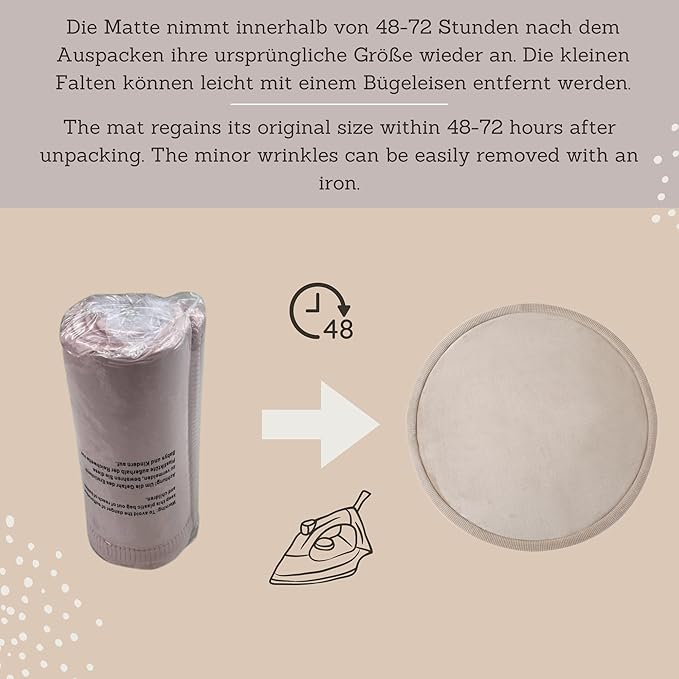 Hakuna Matte Coral Velvet Baby Play Mat Ø 47" Beige – High-Density Memory Foam Area Rug – Playmat for Floor with Non-Slip Backing for Crawling, Playing & Tummy Time