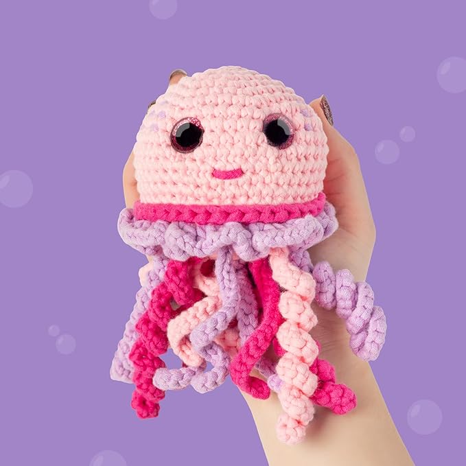 Cookie Box Crochet Kit for Beginners - Learn to Craft Amigurumi Stuffed Animals - Knitting Gift for Kids and Adults - Beginner-Friendly Yarn - Stitch-by-Stitch Video Tutorial - Jellyfish Jenny
