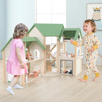 Costzon Wooden Dollhouse for Kids, 3-Story Luxury Doll House with 36 Pieces Furniture Accessories, 7 Rooms, Stairs & Balcony, DIY Pretend Dollhouse Playset, Gift for Girls Toddlers Ages 3+ (Green)