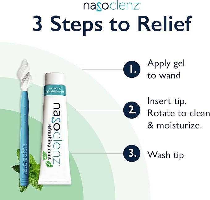 Pro: Nasal Cleansing Kit – Gentle Wand & Nasal Antiseptic Gel, Nose Cleaner and Nasal Moisturizer for Dry Nose & Sinus Relief (Mint 1 Count, up to 120 uses)