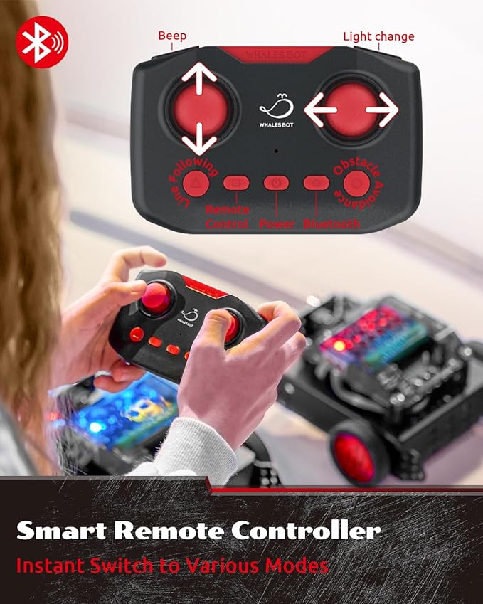 WhalesBot Rocky Smart Robot Car Coding & Remote Control Kit for Kids 8-16, Modular/Scratch/Python/C Programming, Educational Engineering Science Toy Set with Multiple Sensors and Smart Controller