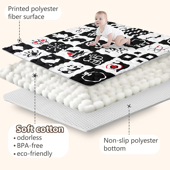 Baby Play Mats for Floor, 71”x59” Upgraded Thickness & Larger Super Soft Playmat for Babies and Toddlers, Foldable Washable, Upgrade Anti-Slip Crawling Mat for Playpen(High Contrast)
