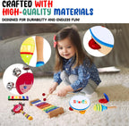 Stoie's Wooden Kids Musical Instruments for 1-5 Years Old, Baby Percussion Toys with Xylophone, Maracas, Tambourine, Durable, Safe to Play, Clear Loud Sound, Bright Rainbow Colors, Storage Backpack