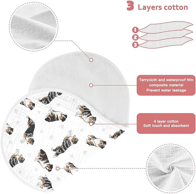 4 Pack Muslin Burp Cloths Bernedoodle Dogs Paw White Cotton Baby Burp Cloths Ultra Absorbent and Soft Thick Burping Cloth for Newborn Babies 22x11 Inch