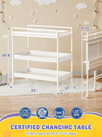 VBABY Foldable Baby Changing Table with Wheels, Certified Diaper Changing Station with Storage Drawers, 3 in 1 Portable Compact Diaper Table for Nursery, White