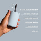 Avanchy Silicone Training Sippy Cup with Straw Lid – Tiny Cup for Babies 6+ Months to Toddlers 1 Year Old – 5 oz Infant Water Cup for Baby Led Weaning, Blue