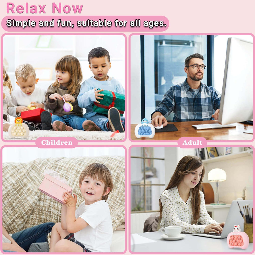 Fast Push Game Pop Fidget It Toys for Kids, Handheld Game Machine, Squeeze Poppet Sensory Electric Cute Light Up Quick Push Bubble Game, Fidgets Toy for Boys & Girls & Teens（ Pink Cat）