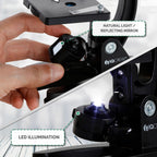 AmScope M30 Series 52-Piece STEM Microscope Kit for Kids - Monocular, Portable Compound Microscope for Kids - Includes Petri Dish, Slides & More - Black