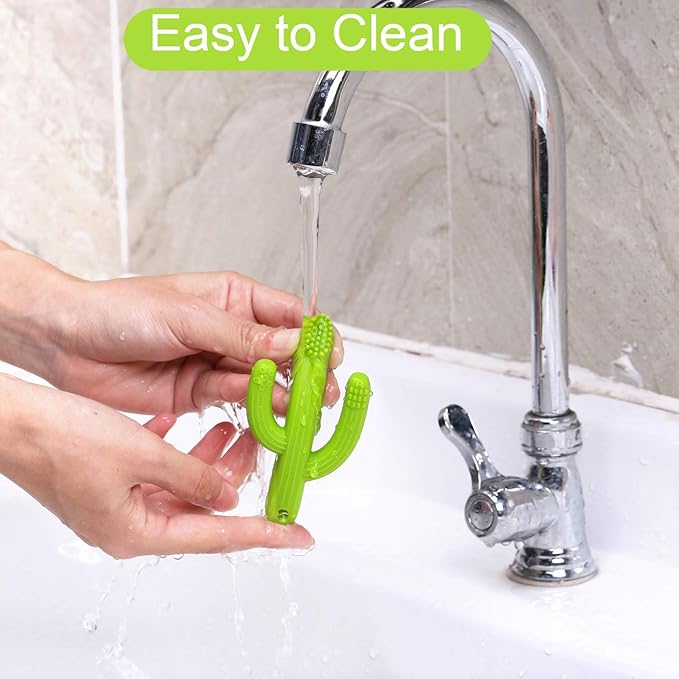 Cactus Teether, Baby Teething Toys for Babies 0-6 Months 6-12 Months, Self-Soothing Pain Relief Soft Baby Toothbrush for Babies, Toddlers, Infants, Boy and Girl, Natural Organic BPA Free(Green)