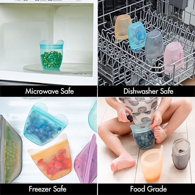 Zip Top Reusable 100% Silicone Baby + Kid Snack Containers - The only containers that stand up, stay open and zip shut! No Lids! Made in the USA - Pink Pig