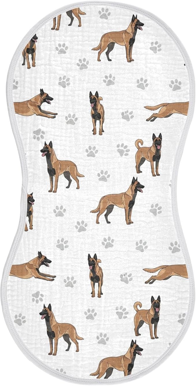 1 Pack Muslin Burp Cloths Belgian Dog Paw Prints White Cotton Baby Burp Cloths Ultra Absorbent and Soft Spit Up Rags for Newborn Babies Boys Girls 22x11 Inch