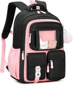 Kids Backpack for Girls School Bags for Middle School Students Book Bag for Elementary Primary Kawaii Ita Backpack, Black and Pink