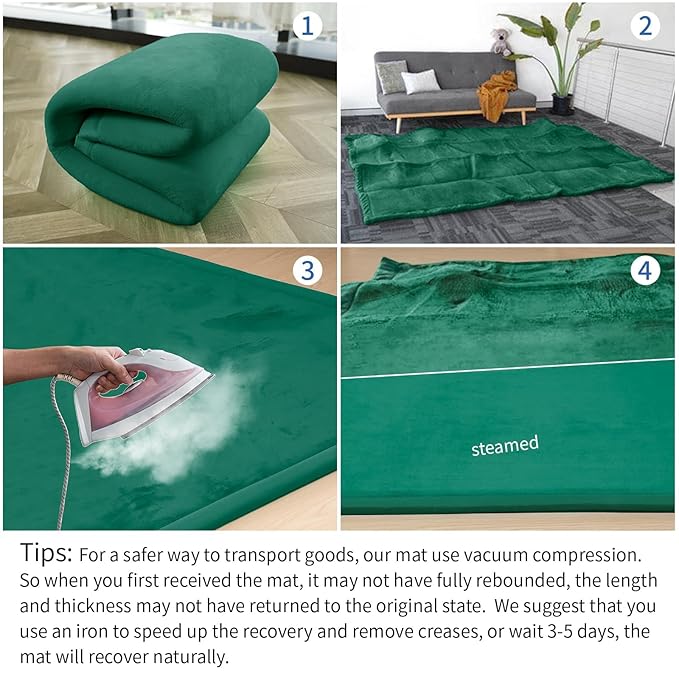 Baby Play Mat for Floor,1.3" Thick Elasti-Foam 74×50 Playpen Mat for Toddlers Infant kids,Water-Repellent Soft Coral Velvet for Tummy Time, Non-Slip Backing for Crawling,Tatami Style(Dark Green)