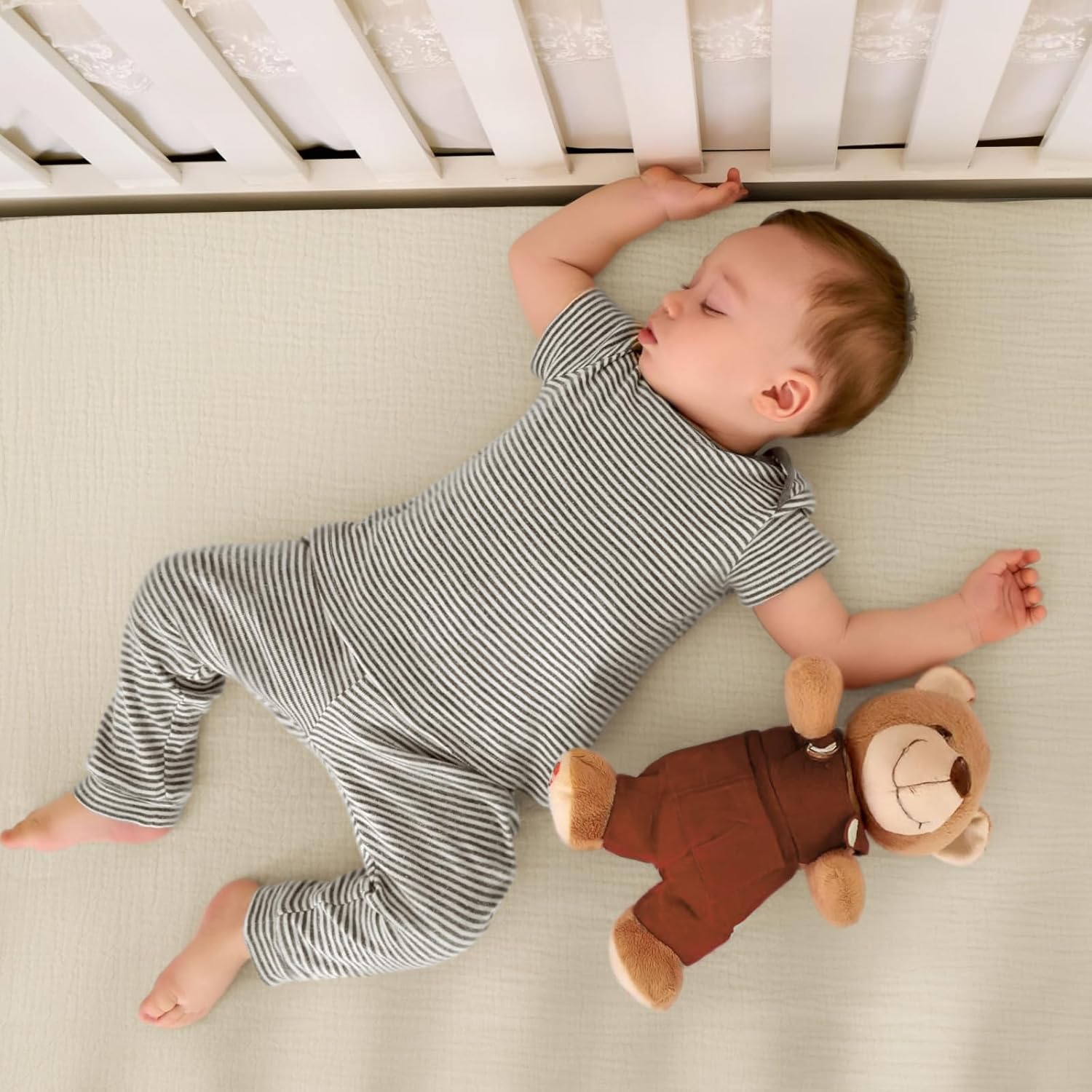 lulumoon Mini Crib Sheets Muslin: Soft Cotton Fitted Mini Crib Mattress Sheets for Boys and Girls 2Pack