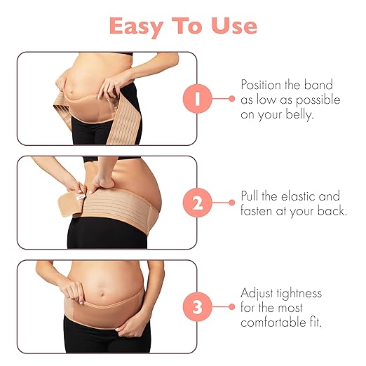 AZMED Maternity Belt Back Support - Adjustable Abdominal Binder for Pregnancy - Belly Band for Pelvic, Waist & Lower Back Comfort - Fits Up to 46 Inches - Beige