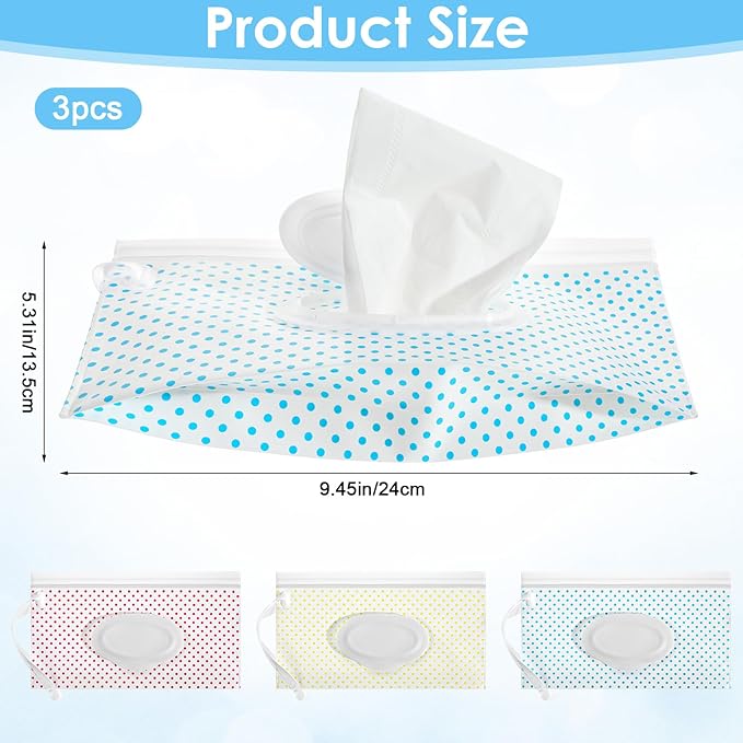 Baby Wipes Dispenser 3 Pack Portable Refillable Baby Wipe Holder for Outdoor, Resuable Waterproof & Dustproof Travel Wipes Container Case, On The Go Wet Wipe Pouch for Hiking(3 Colors Bohemian)