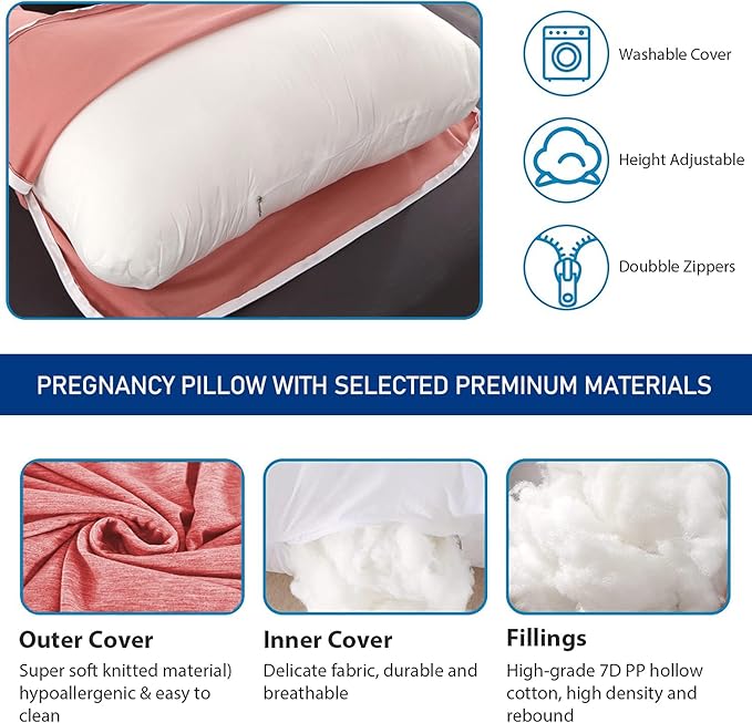 Pregnancy Pillows for Sleeping, U Shaped Full Body Maternity Pillow with Removable Cover - Support for Back, Legs, Belly, HIPS for Pregnant Women(Pink)