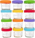 WeeSprout Glass Baby Food Storage Jars w/Lids (4 oz, 12 Pack Set) Snack, Puree, Reusable Small Containers, Breast Milk, Fridge or Freezer, Microwave & Dishwasher Safe, Essential Must Have for Infants
