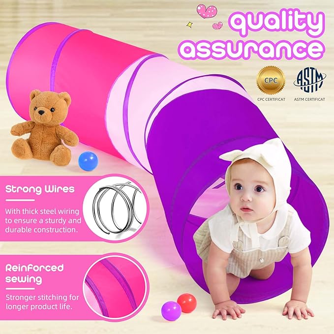 Kids Play Tunnel Tent for Toddler, 6-ft Pop Up Crawl Tunnel Toy for Baby Infant Children or Dog Cat, Collapsible Gift for Boy and Girl Play Tunnel Indoor and Outdoor Game (Colorful Play Tunnel)