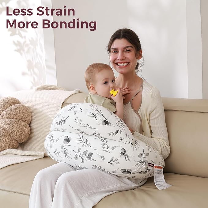 Momcozy Pioneering Safety Fence Nursing Pillow for Breastfeeding- Wider Feeding Pillows for More Support for Mom & Baby- Easier Nursing & Hand Free- Fit for All, Removable Cotton Cover