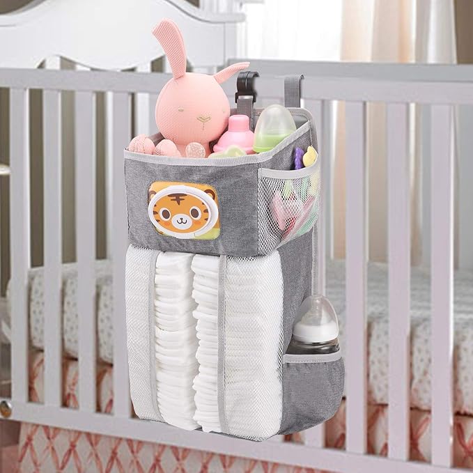 Accmor Hanging Baby Diaper Caddy Organizer, Diaper Stacker, Baby Crib Hanging Classified Storage Bag Organizer for Changing Table, Crib, Playard or Wall & Nursery Organization, Grey