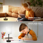 Bedside Table lamp for Bedroom Set of 2-3 Color Temperatures Small Lamps with USB C and A Ports, Pull Chain Table Lamps with AC Outlet, White Nightstand Lamps with Black Metal Base for Kids Reading