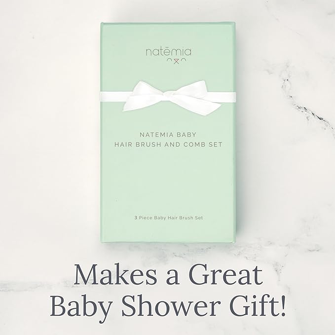 Natemia Wooden Baby Hair Brush & Comb Set for Newborns - Soft Bristle, Toddler Cradle Cap Brush - Toddler Comb - Perfect Baby Shower Registry Gift Set