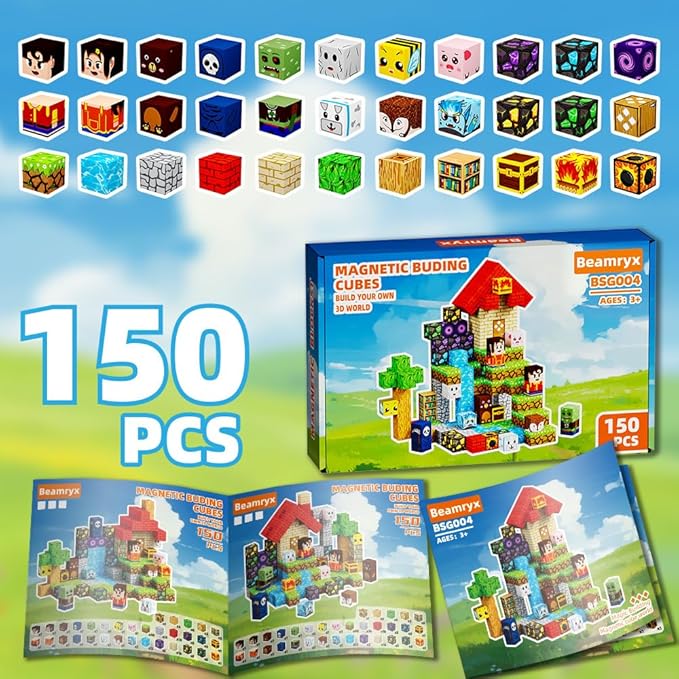 150pcs Magnetic Blocks House and Trees, Magnetic Toys Games for Kids Ages, STEM Sensory Toys for Kids Ages 4-8