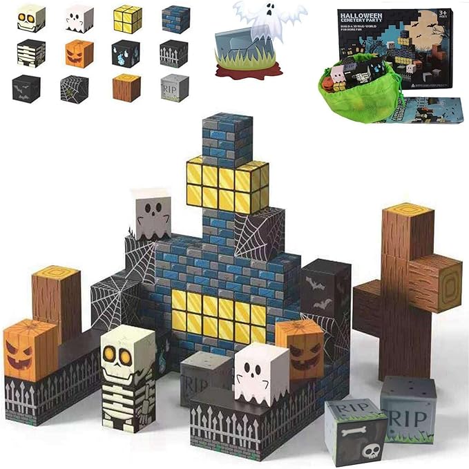 Magnetic Blocks Halloween Toys for Kids Skeleton Toy Spooky Town Building Magnetic Tiles Halloween Party Favors Gift for Boys Girls & Adults