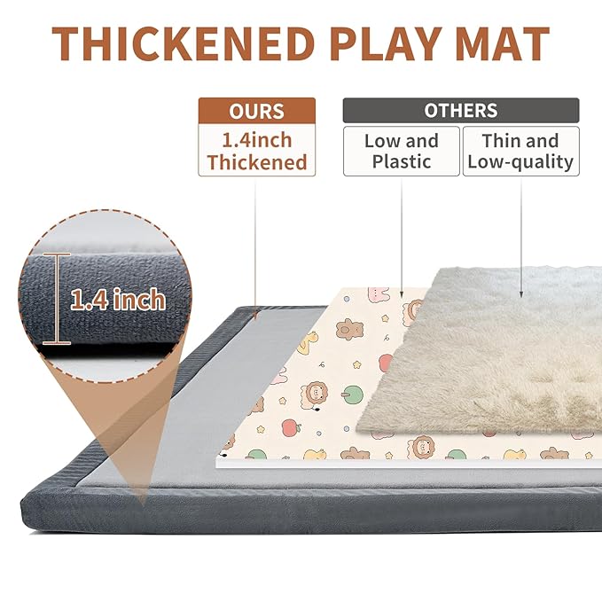 Baby Play Mat for Floor - 1.4" Thick Memory Foam Rug, 60"x60" Playpen Tummy Time Mat, Soft Velvet Nursery Rug, Large Padded Crawling Mat, Cushioned Pads for Playroom Toddlers, Infants, Yoga, Tatami