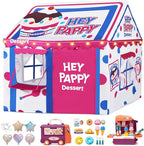 Kids Play Tent, Toddler Tent for Kid Indoor & Outdoor, 48.5"x39.4"x48.5" Playhouse Tent Dessert Theme with Complete Toys Set, 3 Window, Lights and 5 Balloons