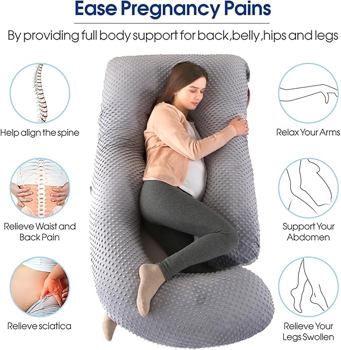 cauzyart Pregnancy Pillows for Sleeping U-Shape Full Body Pillow and Maternity Support - for Back, HIPS, Legs, Belly for Pregnant Women with Removable Bean Velvet Cover(Gray)